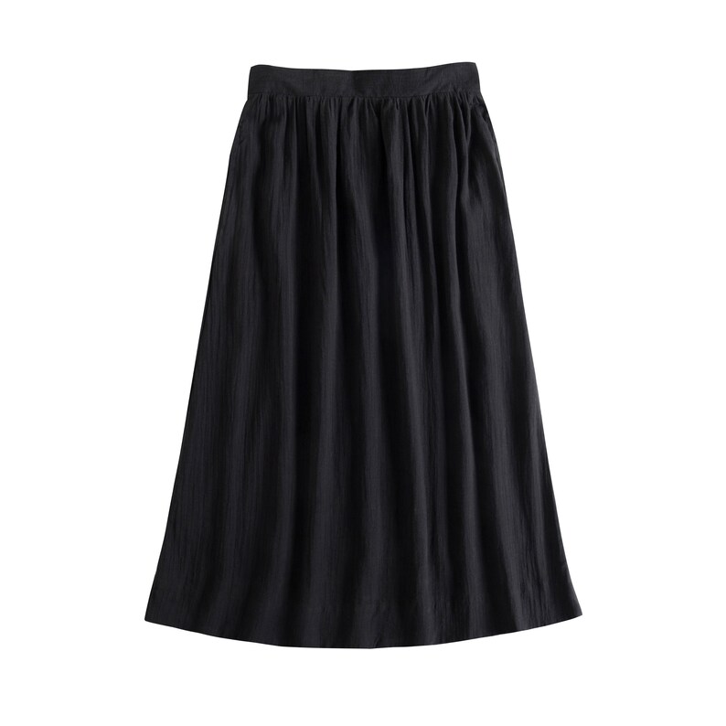 Linen Blend Midi Skirt Minimalist Black Midi Skirt With | Etsy