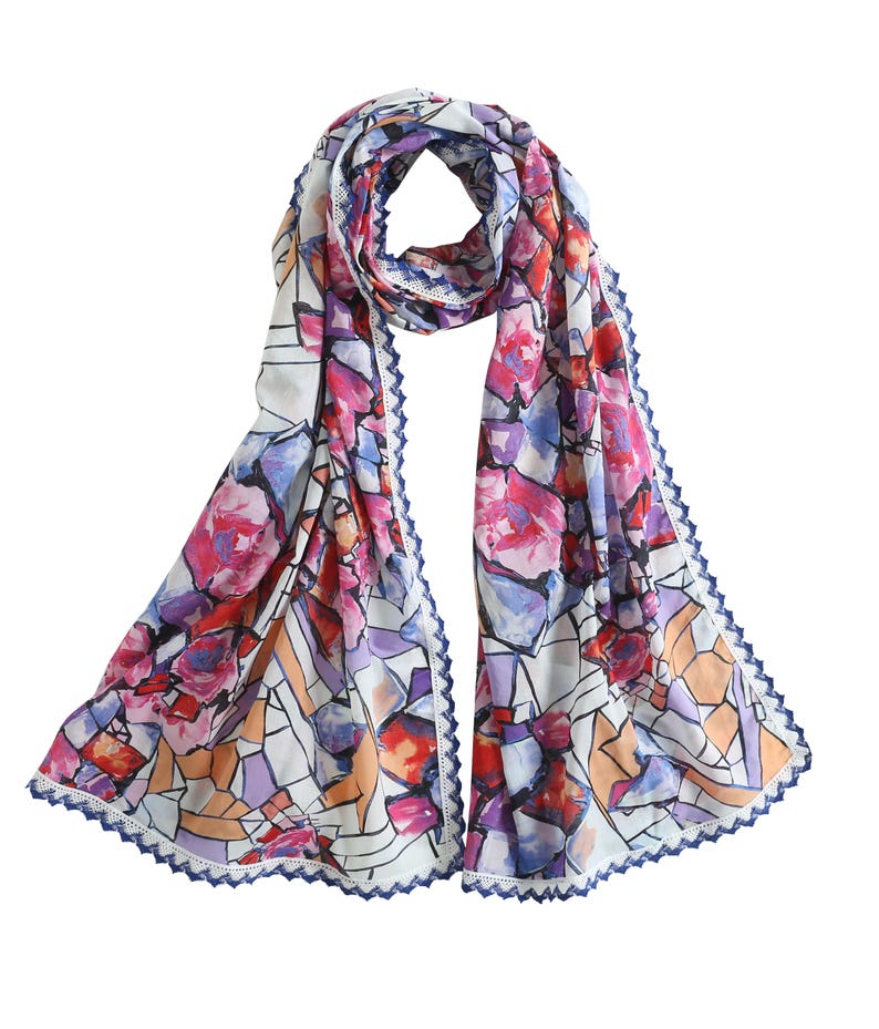 Fall Color Scarf Lightweight Cotton Scarf Scarf With Lace Etsy