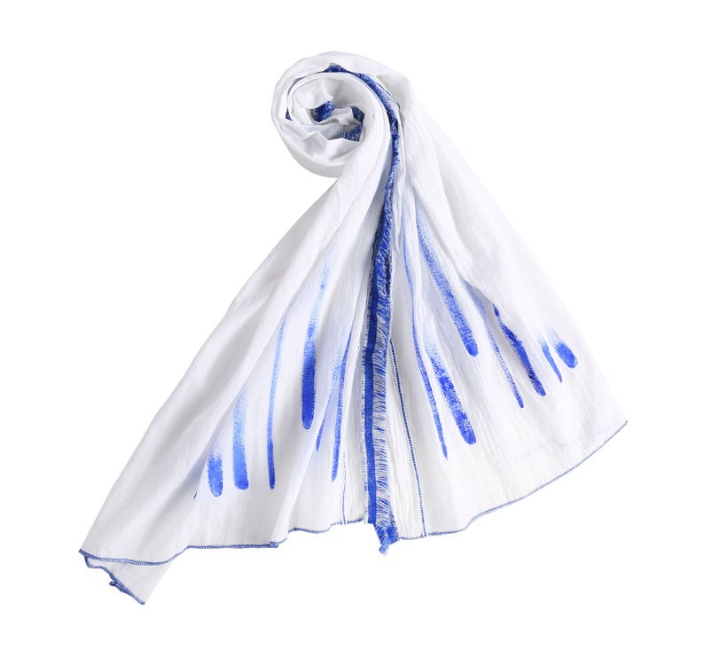 Hand Painted White Cotton Scarf White Cotton Scarf With Azure Etsy