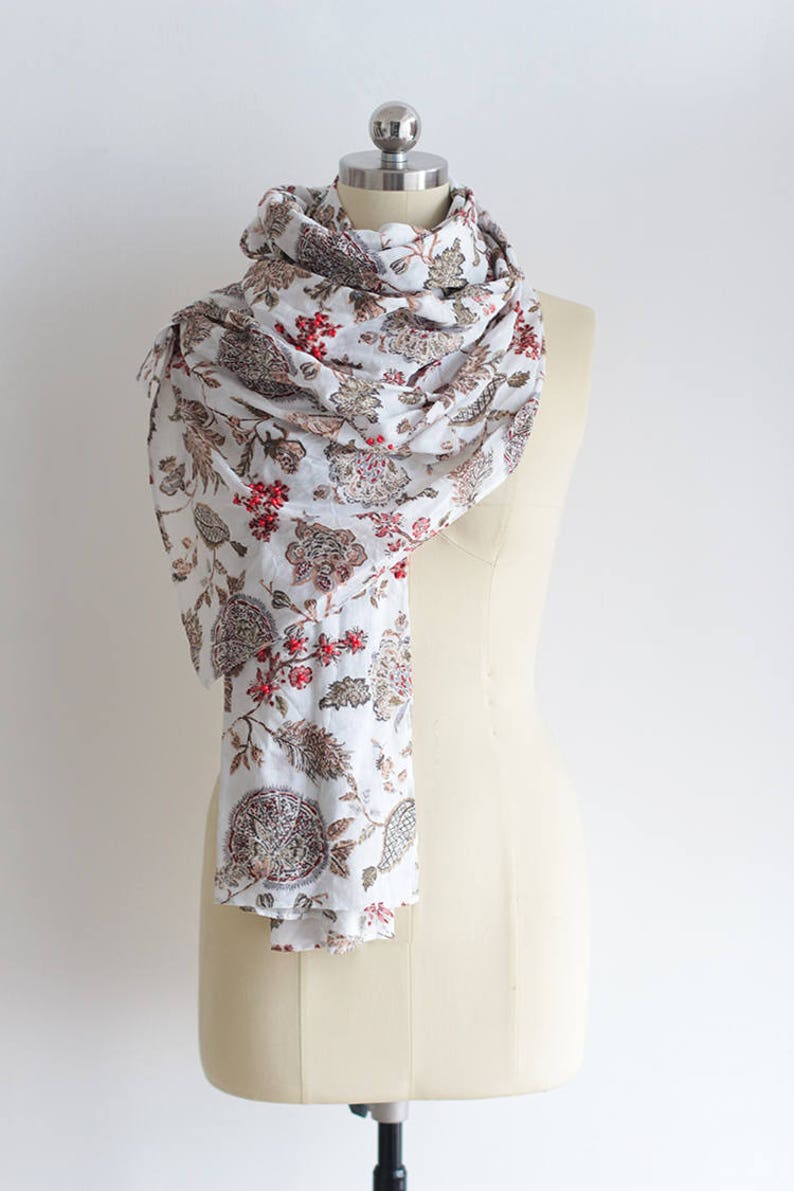 Lightweight Cotton Floral Scarves Beaded Scarves Embellished - Etsy