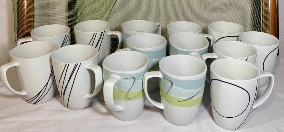 CORELLE COORDINATES Porcelain MUGS 6 Light Blue/green Bands Etsy