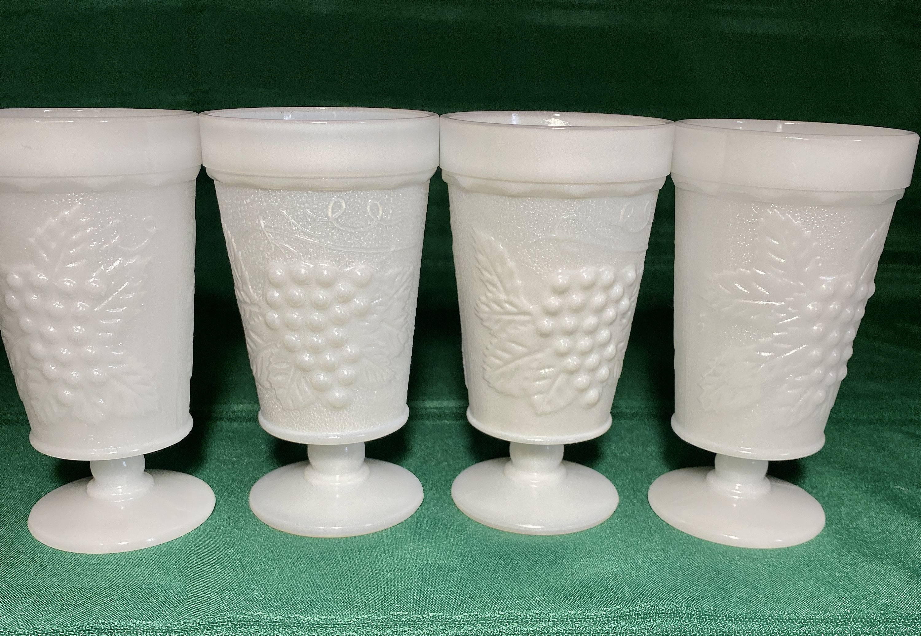 Vintage Set of 4 White MILK GLASS Footed DRINKING Glasses Etsy