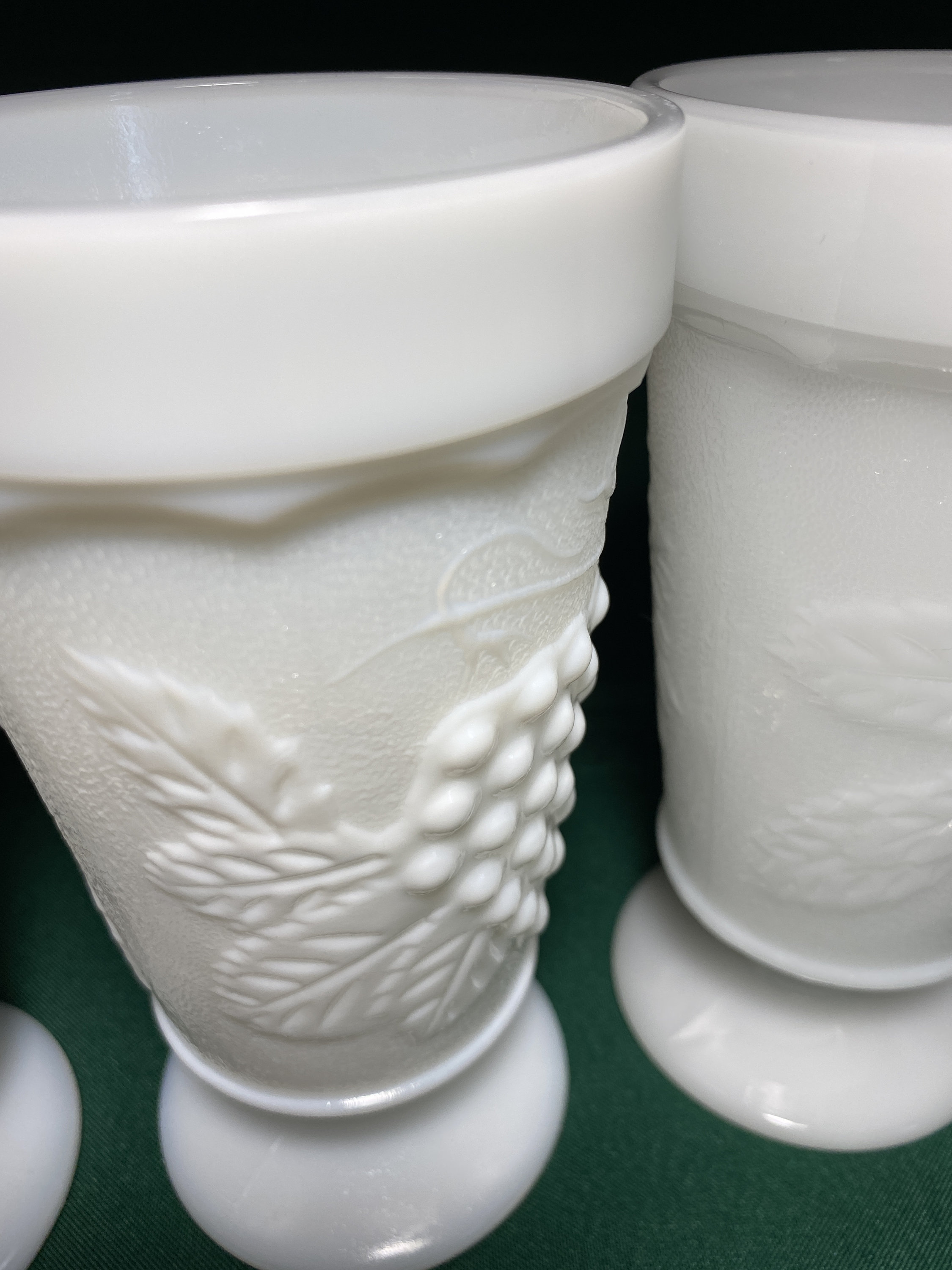 Vintage Set of 4 White MILK GLASS Footed DRINKING Glasses Etsy