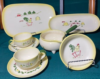 Brock of California Farmhouse/Country, Replacement Dishes, Brightly Colored Yellow Dishes with Cows, Chickens, Barns and Haywagon's