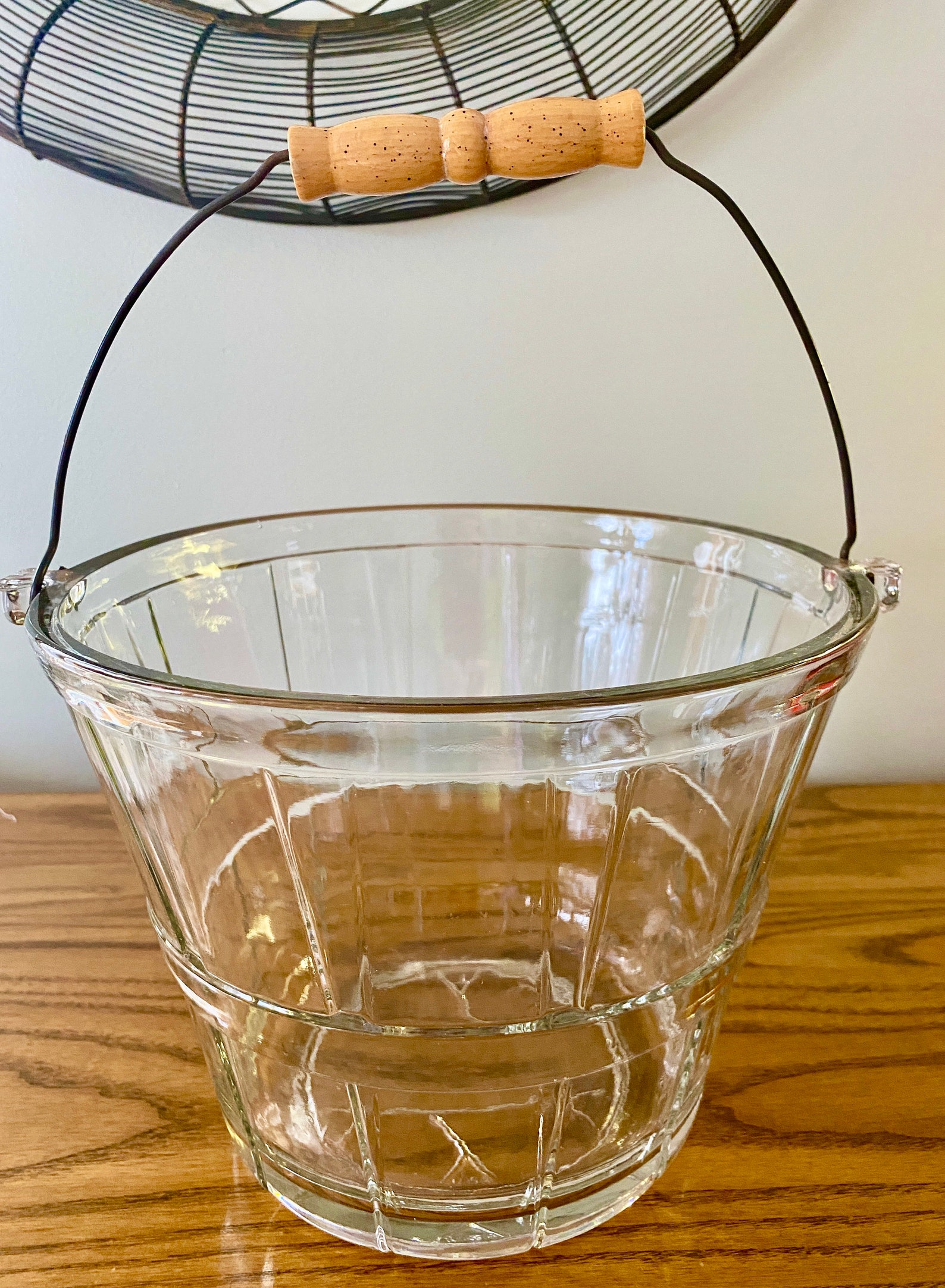 Vintage ANCHOR HOCKING Glass Ice Bucket Pail Bushel Basket Etsy