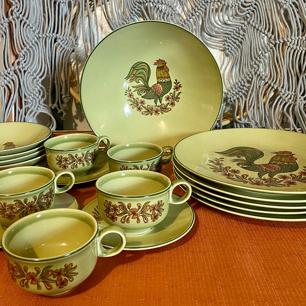 Taylor Smith Taylor, Bonnie Green Rooster Pattern Replacement Dishes. Dinner Plates, Soup/Salad Bowls, Serving Bowl, Coffee Cups & Saucers
