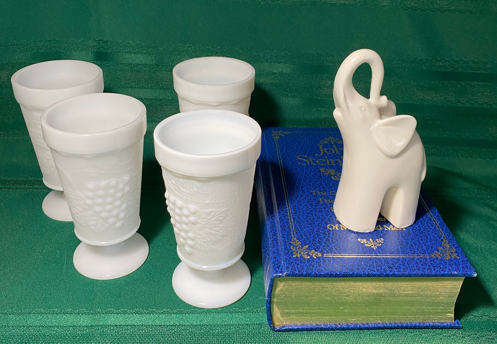 Vintage Set of 4 White MILK GLASS Footed DRINKING Glasses Etsy