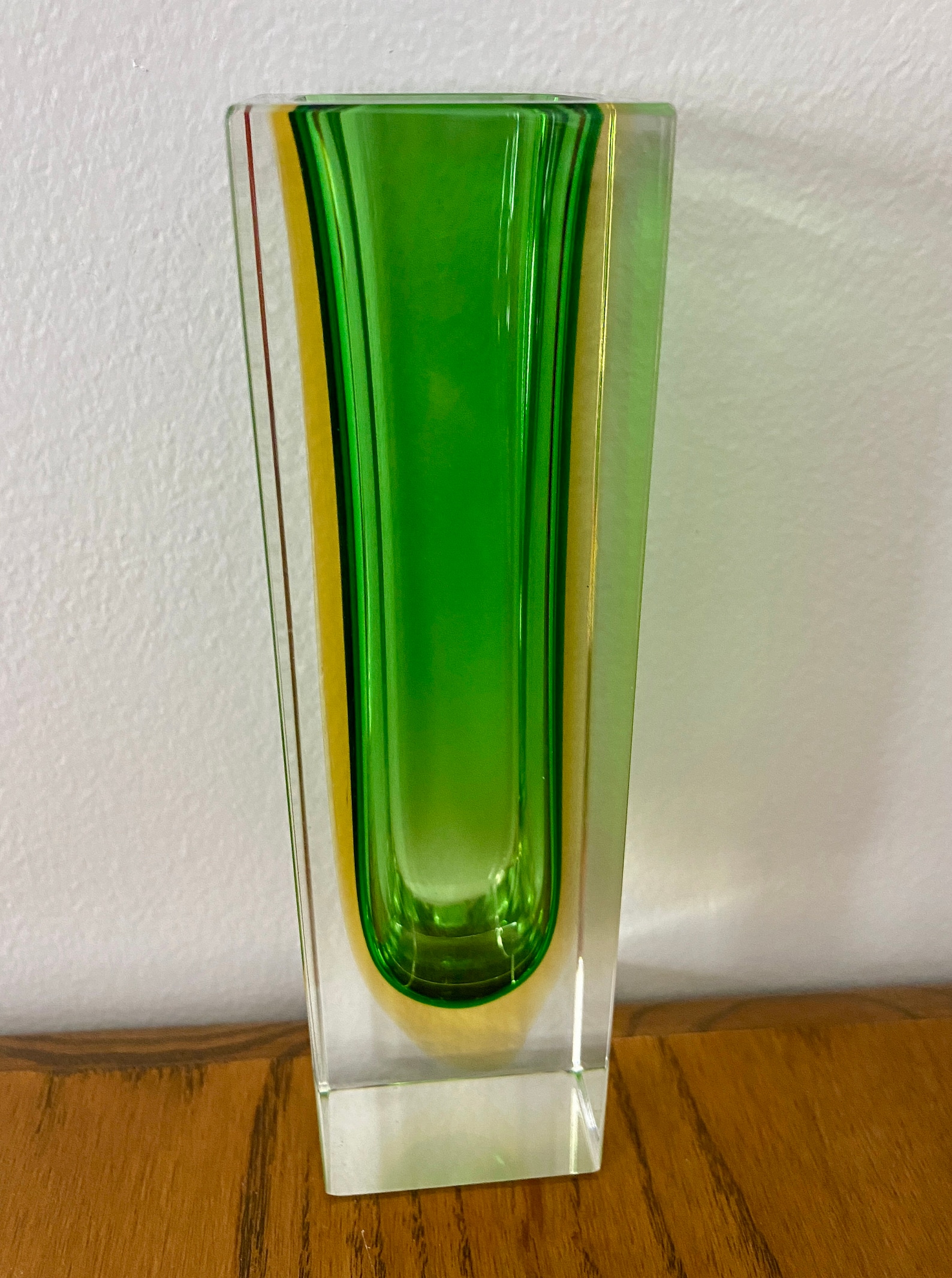 Vintage MURANO GLASS Bud Vase Green/Yellow Facet Etsy