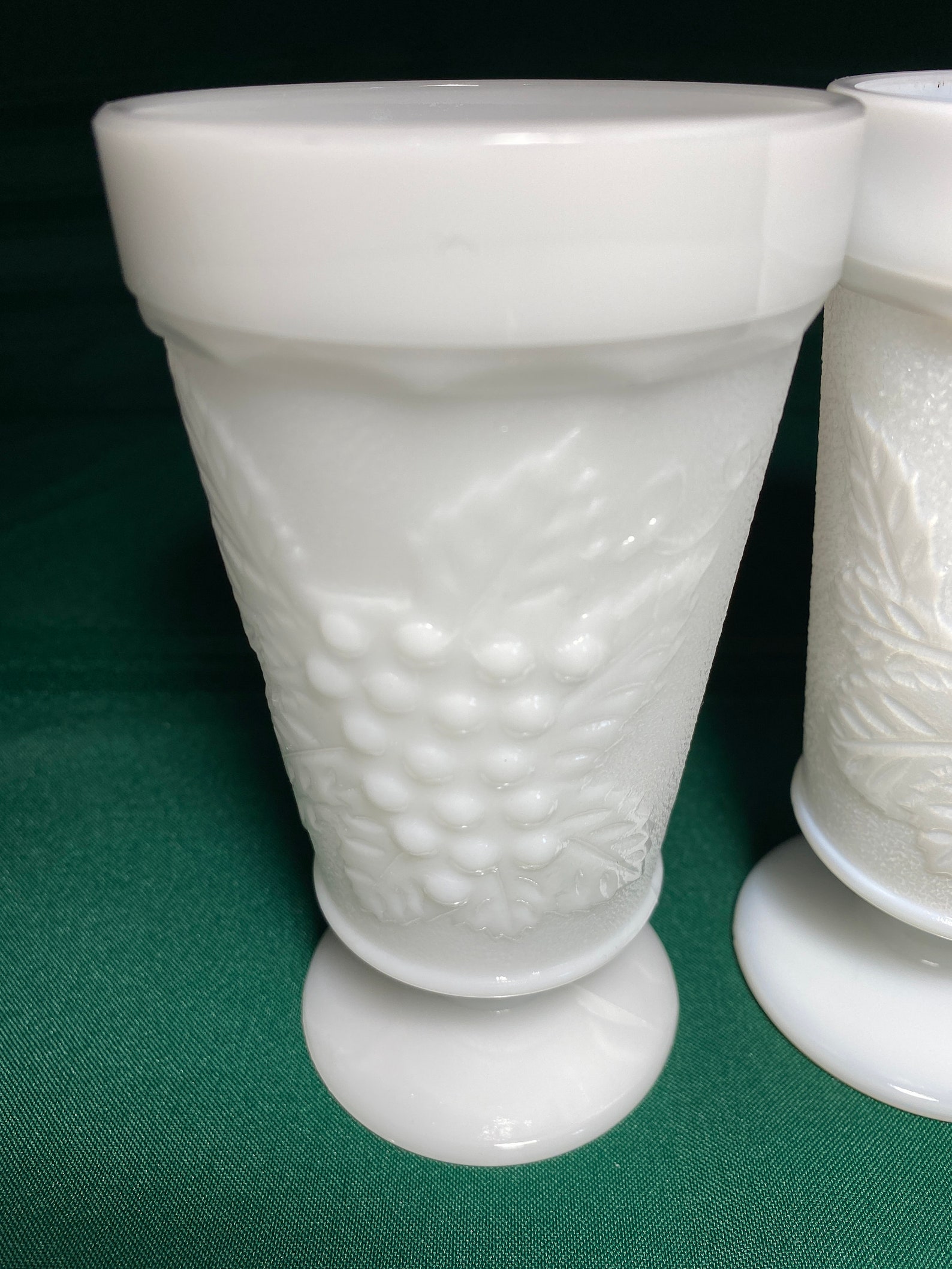 Vintage Set of 4 White MILK GLASS Footed DRINKING Glasses Etsy