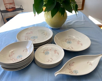 Taylorton ECHO DELL TST, Mid Century Modern Dishes. Dinner Plates, Soup/Cereal Bowls, Dessert Plates, Serving Bowl, Olive Pickle Dish