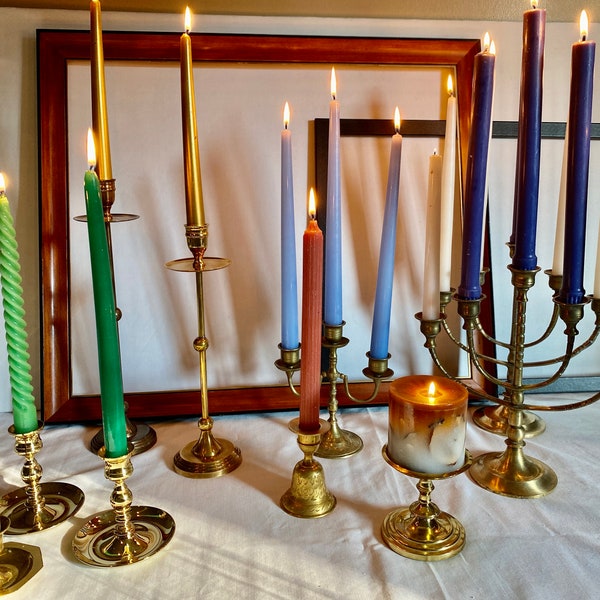 BRASS CANDLES GALORE, Beautiful Collection of a Variety of Lovely Brass Candelabras, Candleholders 16.99+