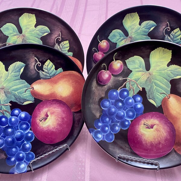 FURIO HOME EDEN Fruit Still Life Oval Dinner Plates Indonesia. 3 Sets of 4 Plates