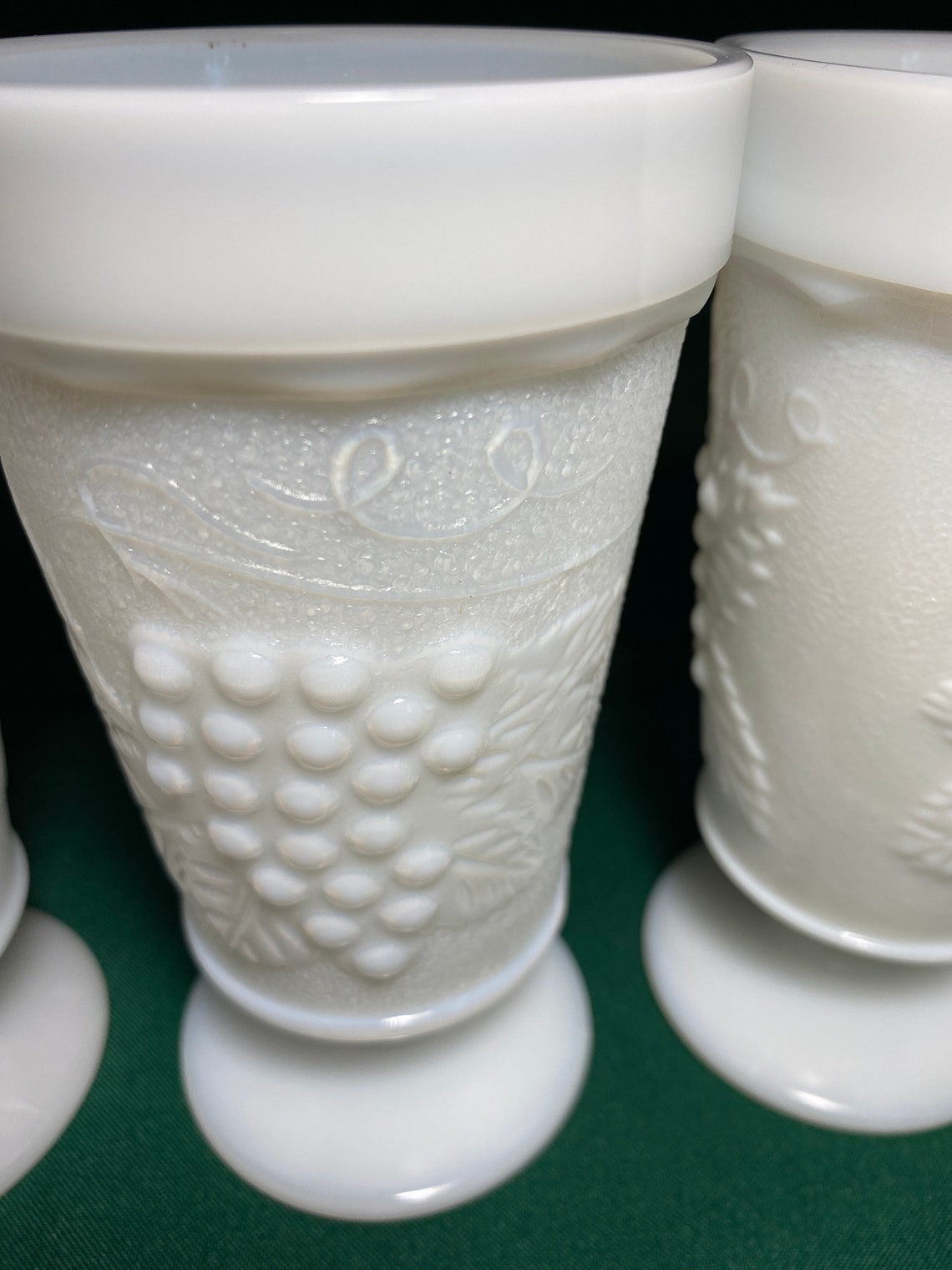 Vintage Set of 4 White MILK GLASS Footed DRINKING Glasses Etsy