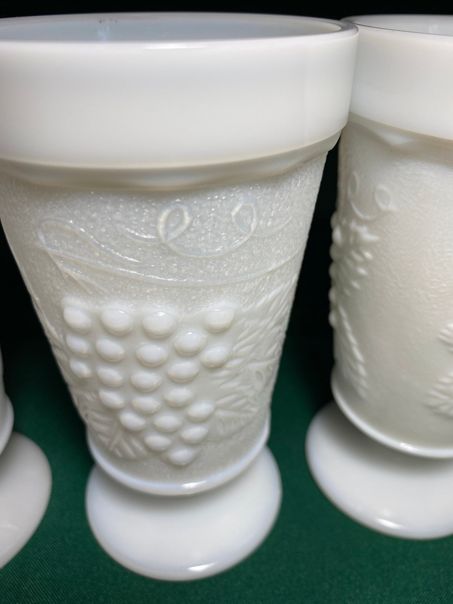 Vintage Set of 4 White MILK GLASS Footed DRINKING Glasses Etsy