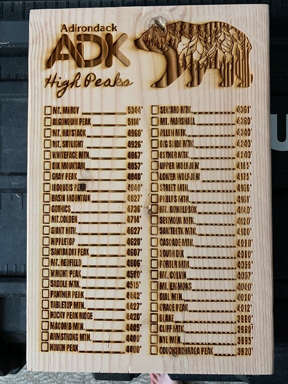 ADK Adirondak High Peaks Wood Sign Checklist - Etsy