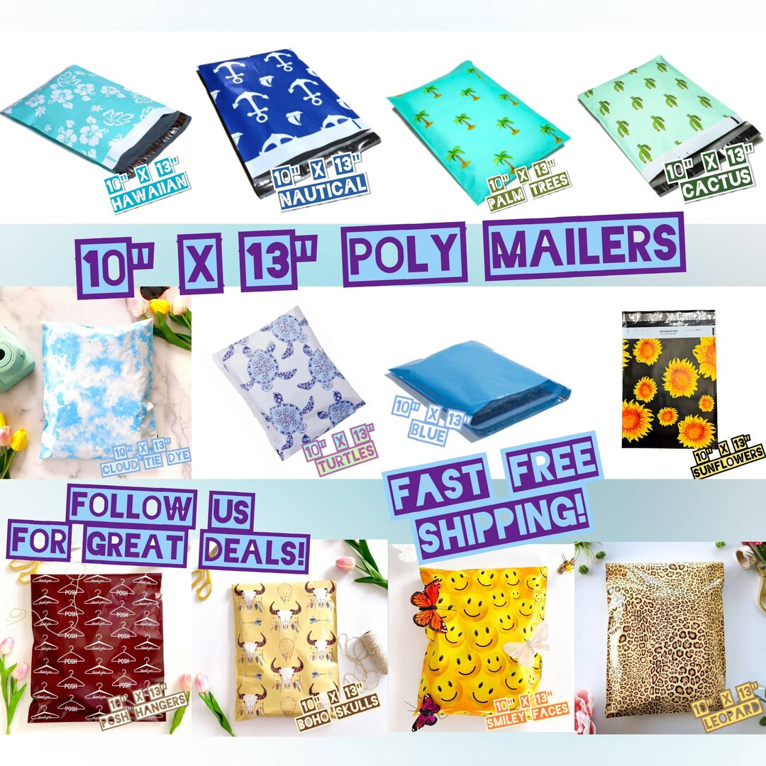 Assorted 10x13 Inch Designer Poly Mailers - Choose Your Styles Or Get A Mix - Free Shipping!