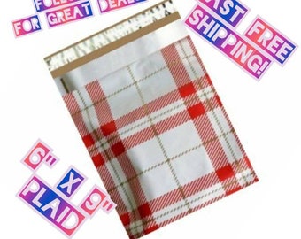 6"x9" Plaid Design Poly Mailers / Fast FREE Shipping / Designer Shipping Envelopes