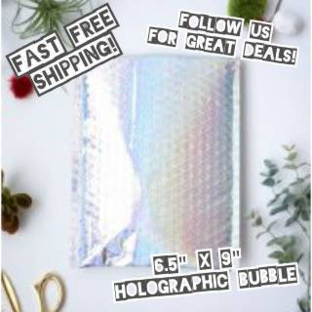Holographic 6.5x9 Bubble Padded Poly Mailers / Fast FREE Shipping