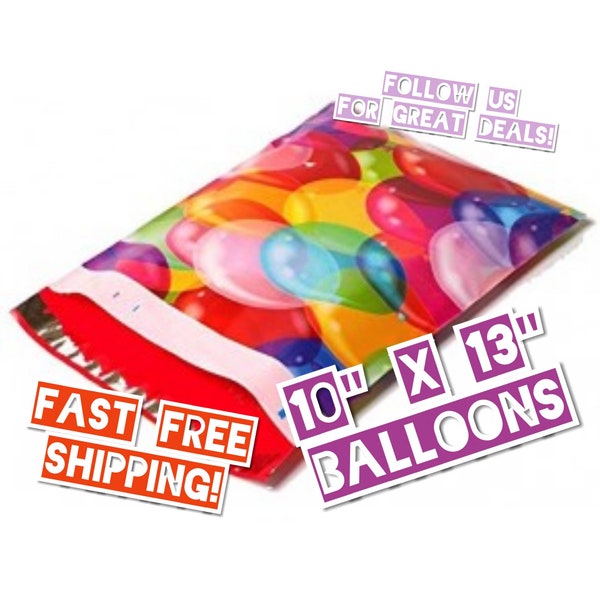 Balloons Theme 10"x13" Poly Mailers / Fast FREE Shipping / Designer Shipping Envelopes