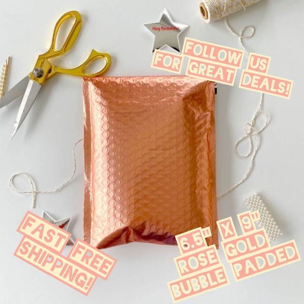 Rose Gold 6.5"x9" Bubble Padded Poly Mailers / Fast FREE Shipping / Bubble Shipping Envelopes