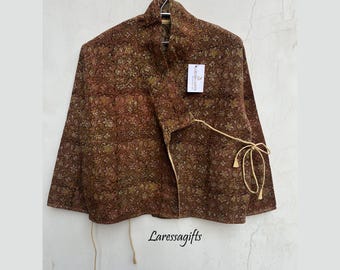 Vintage Kantha Jacket - Handmade Indian Cotton Reversible Kimono-Unique Winter Jacket-Perfect Gift for Loved Ones