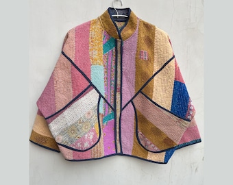 Exclusive Collection: one-of-a-kind Patchwok Vintage Kantha Jacket Designer Boho Hippie Womens Jacket from hand block vintage Kantha Blanket