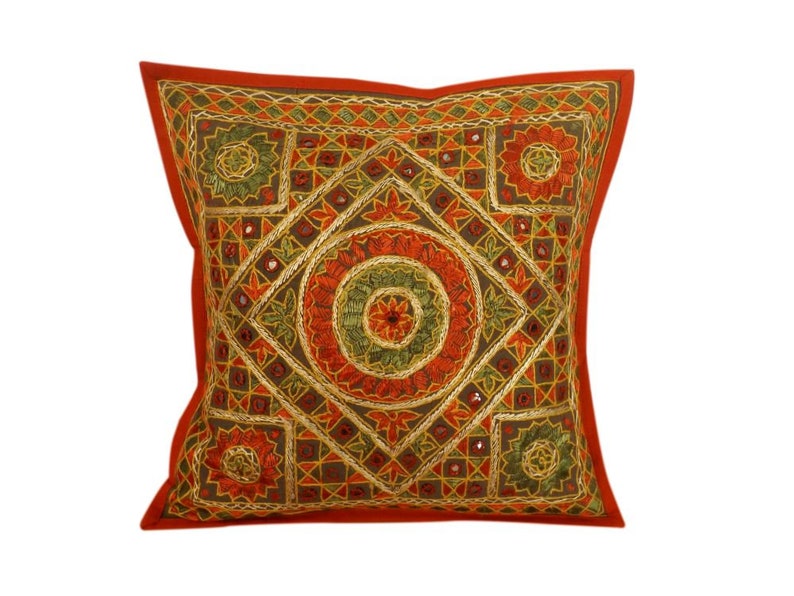 Indian Cushion Cover,India Cushion Covers,Handmade pillowcase has beautiful embroidery made from Silk yarn for a unique look set of 2 pcs