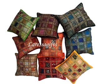 Ayodhya Art Décor Indian Decorative Cushion Cover Cotton Patchwork Embroidered