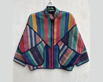 Vintage Kantha Quilted Jacket: Boho Patchwork Sari Coat