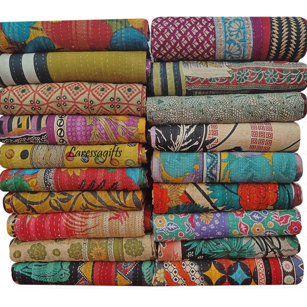 10 PC Multicolor Assorted vintage  Kantha Quilts Wholesale Lot Throw Blanket Handmade Kantha Quilt Floral Print Vintage Cotton Bedspreads