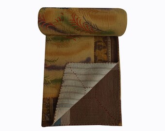 Vintage Kantha Quilt Reversible Handmade Cotton Throw