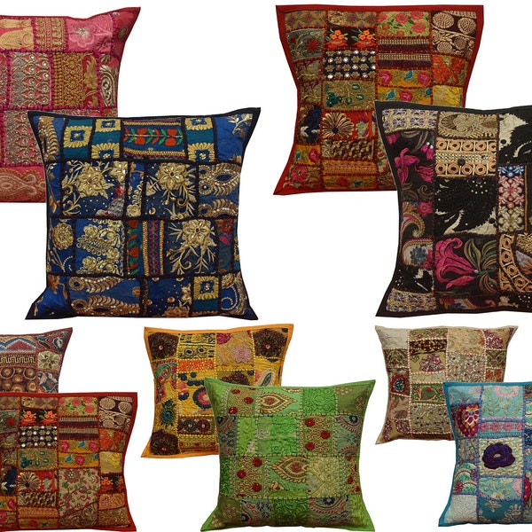 5pcs Wholesale Lot Assorted Sari Patchwork Cushion cover, Embroidered Patchwork Pillow Cover,Sari Cushion Cover,Decorative Throw Pillow