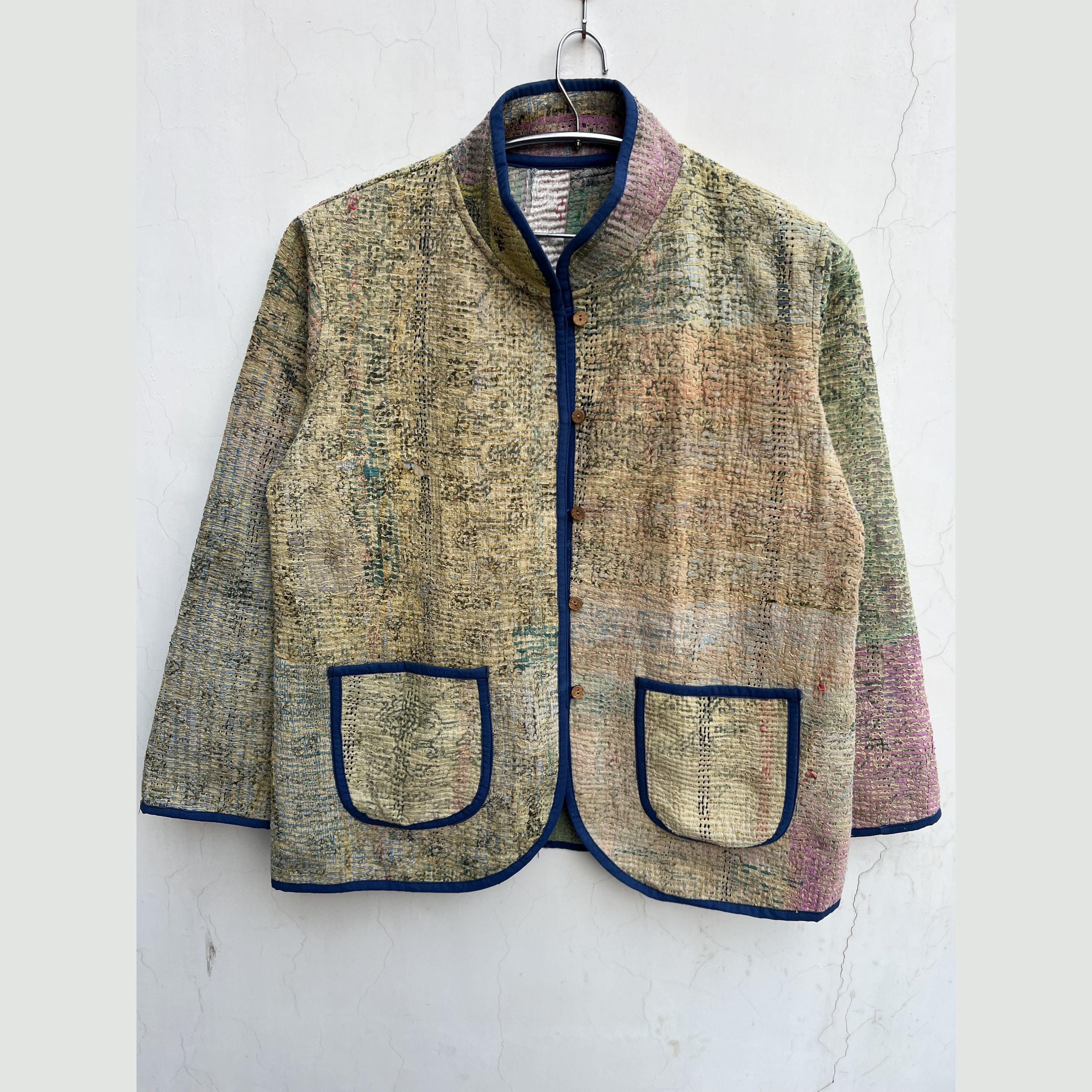 Handmade Indian Vintage Cotton Kantha Jacket – Unisex Blazer, Bohemian Kantha Coat