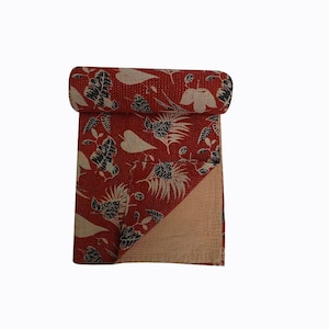 Vintage Kantha Stitched Blanket Twin Size Handmade Cotton Quilt