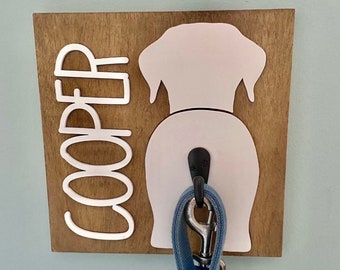 wooden dog leash holder etsy