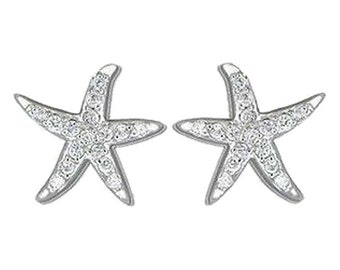 Hawaiian Jewelry Sterling Silver CZ Starfish Sea Life Earrings from Maui, Hawaii