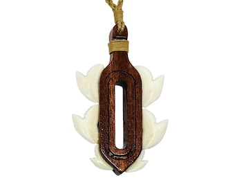 Hawaiian Jewelry Hand Carved Hawaii Lei O Mano Koa Wood Shark Tooth Warrior Weapon Necklace