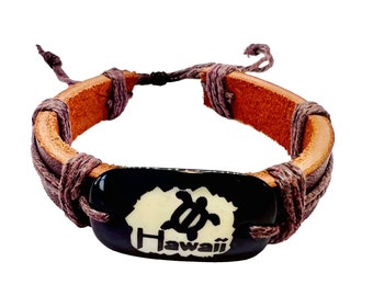 Hawaiian Jewelry Surfer Honu Sea Turtle Leather Bracelet from Maui, Hawaii