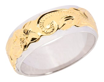 Hawaiian Jewelry Sterling Silver Flower Double Band Yellow Gold Finish  from Maui, Hawaii