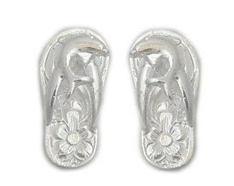 Hawaiian Jewelry Sterling Silver Dolphin Plumeria Flower Slipper Pierce Earrings from Maui, Hawaii