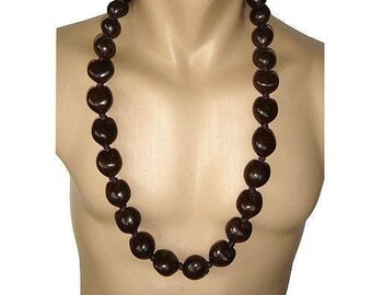 Hawaiian Jewelry 32" Brown Kukui Nut Lei Graduation Necklace From Maui Hawaii