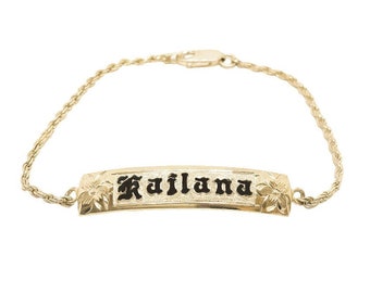 Hawaiian Heirloom Jewelry 14K Yellow Gold Custom ID Bracelet with YOUR NAME from Maui, Hawaii