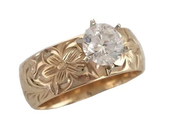 Hawaiian Heirloom Jewelry 8mm 14k Yellow Gold Cubic Zirconia Wedding Engagement Ring