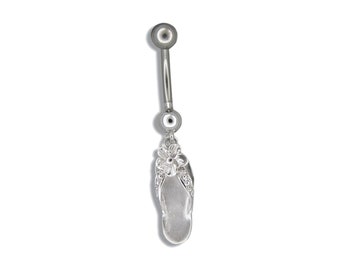 Hawaiian Jewelry Dangling Slipper Sterling Silver Plumeria Flower Belly Navel Ring from Maui, Hawaii