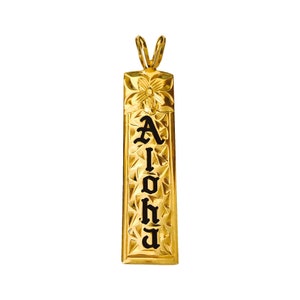 Hawaiian Heirloom Jewelry Custom 14K Yellow Gold Vertical Pendant with YOUR Name from Maui, Hawaii