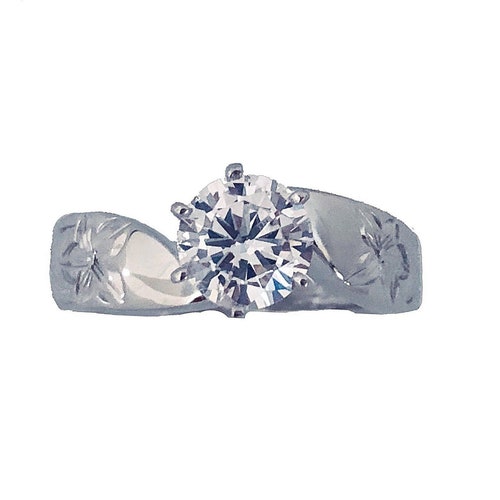 925 Sterling Silver 4mm Hawaiian Princess Plumeria Flower Scroll Ring Stackable Wedding Band