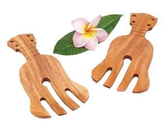 Hawaiian Kamani Wood Ukulele Salad Tossing Hands Fork Servers Utensils from Maui, Hawaii