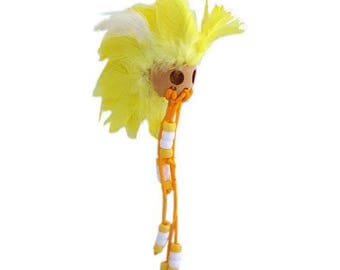 Hawaiian Yellow and White Handmade Ikaika Warrior Helmet From from Maui, Hawaii