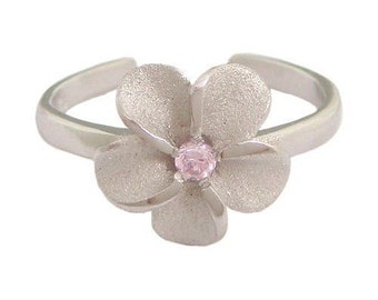 Hawaiian Jewelry Sterling Silver Pink CZ Plumeria Flower Hawaii Toe Ring from Maui, Hawaii