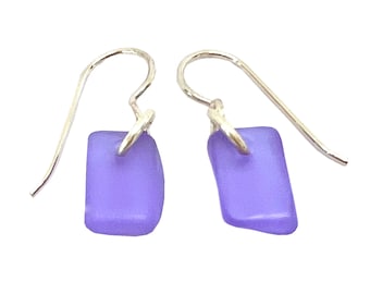 Hawaiian Purple Genuine Recycled Sea Glass Dangle Beach Earrings From Maui Hawaii